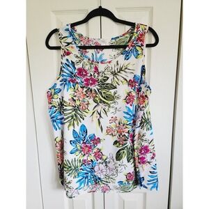 Time & Tru XL White & Floral Shell Scoop‎ Neck Tank Top Women's Size XL NWOT